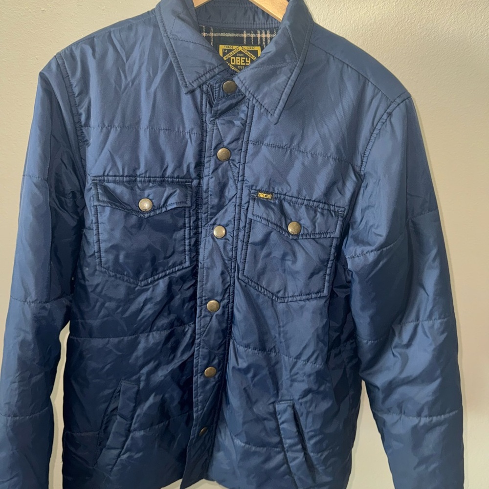 Obey Men's Navy Quilted Shirt Jacket